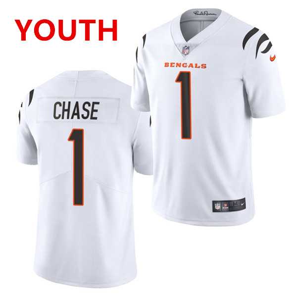 Youth Cincinnati Bengals #1 JaMarr Chase Limited White Vapor Jersey->youth nfl jersey->Youth Jersey